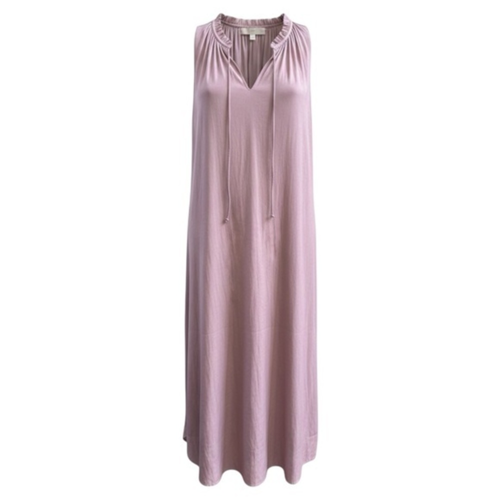LOFT‎ XL Sleeveless Ruffle Neck Midi Dress Mauve Soft Feminine Chic Minimalist